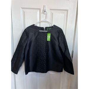 C. Wonder Silk Black Dressy Top Women’s Size 14  Embroidered New Tags Classy